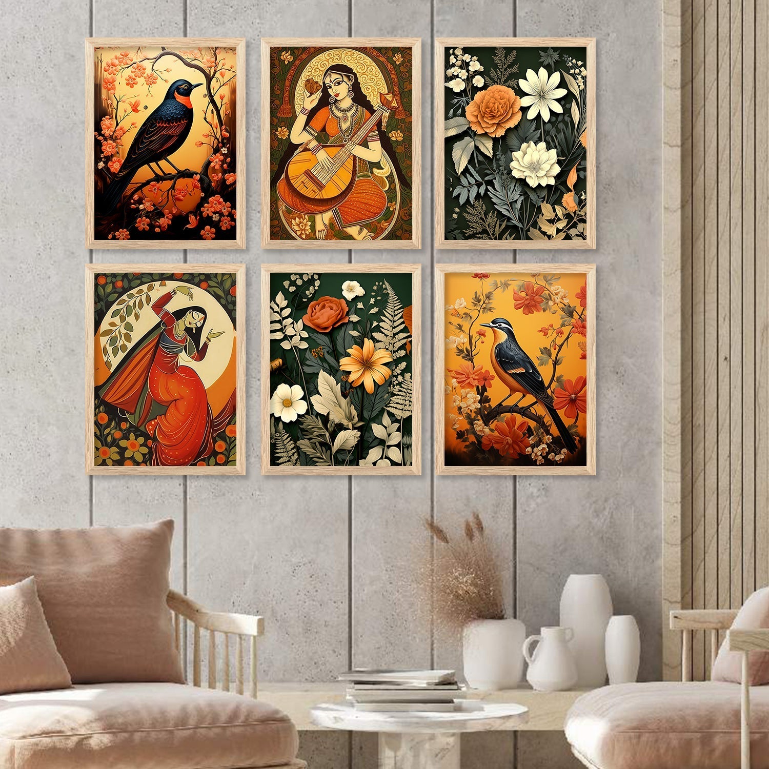 Madhubani Art Elegance Series | Framed Wall Decor Set, Traditional Indian Prints 6