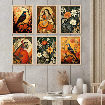 Madhubani Art Elegance Series | Framed Wall Decor Set, Traditional Indian Prints 6