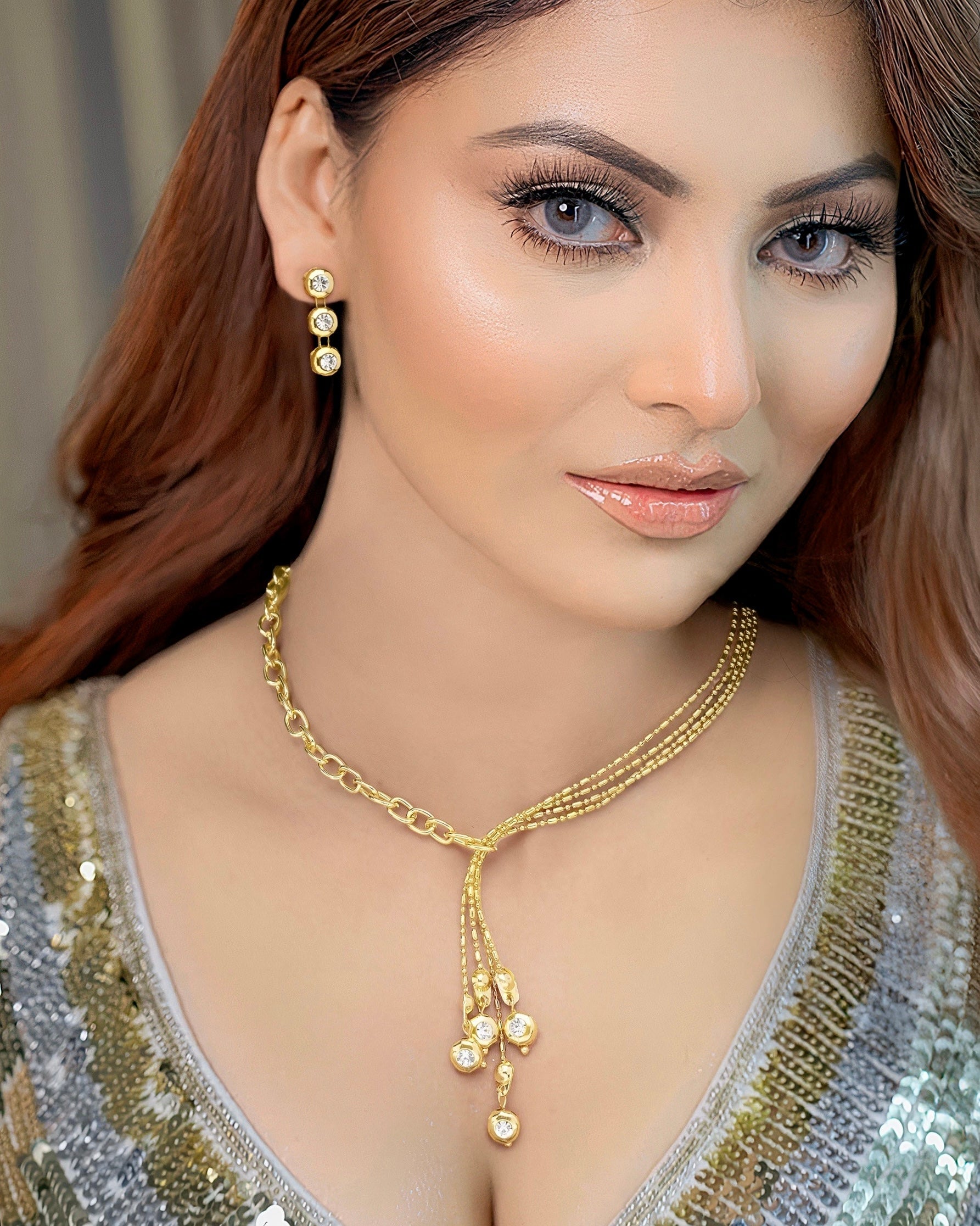 Pera Women's Bridal Necklace and Earring Set | Elegant Y-Shaped Design with Crystal Accents 0