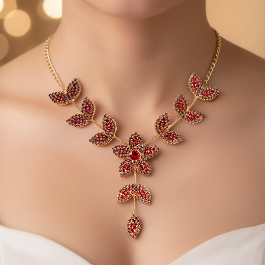 Pera Women's Necklace and Earring Set | Elegant Floral Design with Sparkling Gemstones 1