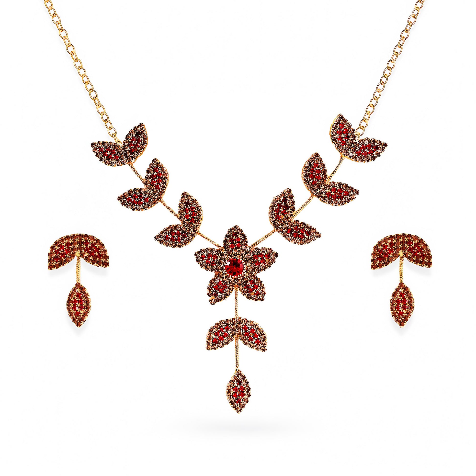 Pera Women's Necklace and Earring Set | Elegant Floral Design with Sparkling Gemstones 3