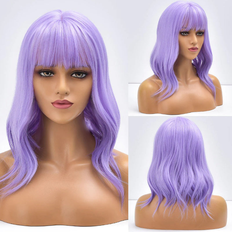 Poppy Women's Bob Wig | Wavy Purple Ombre with Bangs 14