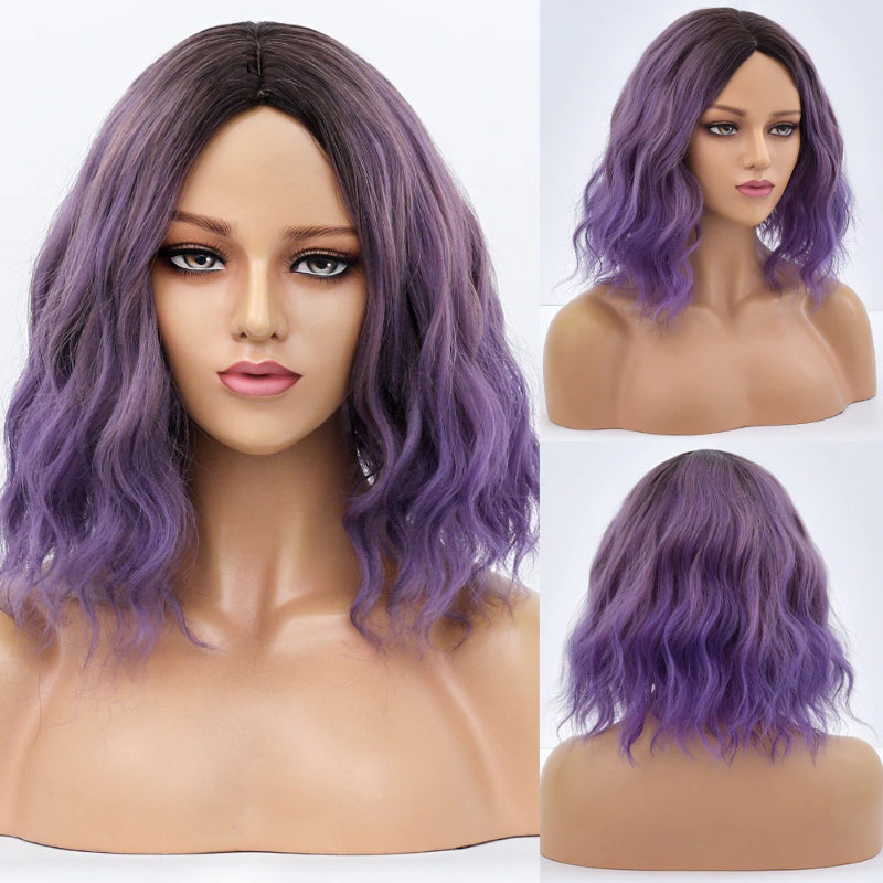 Poppy Women's Bob Wig | Wavy Purple Ombre with Bangs 17