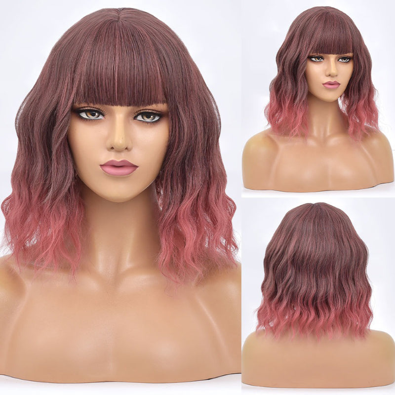 Poppy Women's Bob Wig | Wavy Purple Ombre with Bangs 3