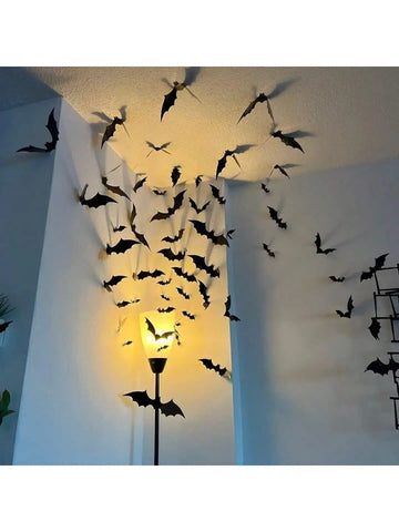 120pcs 3D Waterproof black Bats Wall Decor Halloween Decor