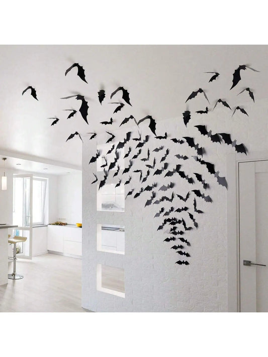 120pcs 3D Waterproof black Bats Wall Decor Halloween Decor