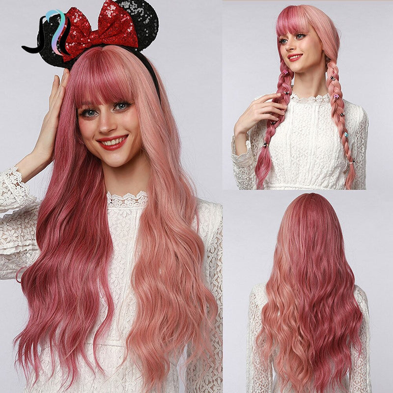 Sophie Women's Wavy Wig | Ombre Pink with Bangs 14