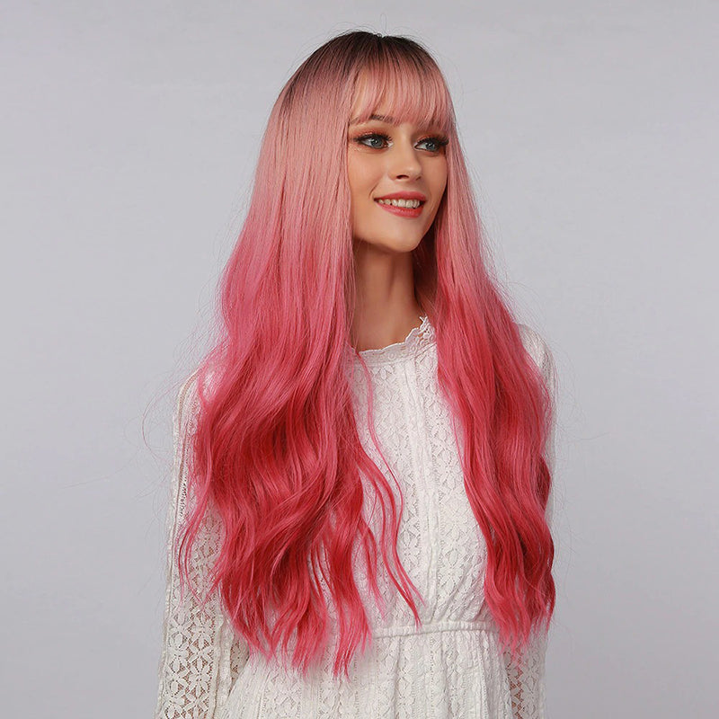 Sophie Women's Wavy Wig | Ombre Pink with Bangs 2