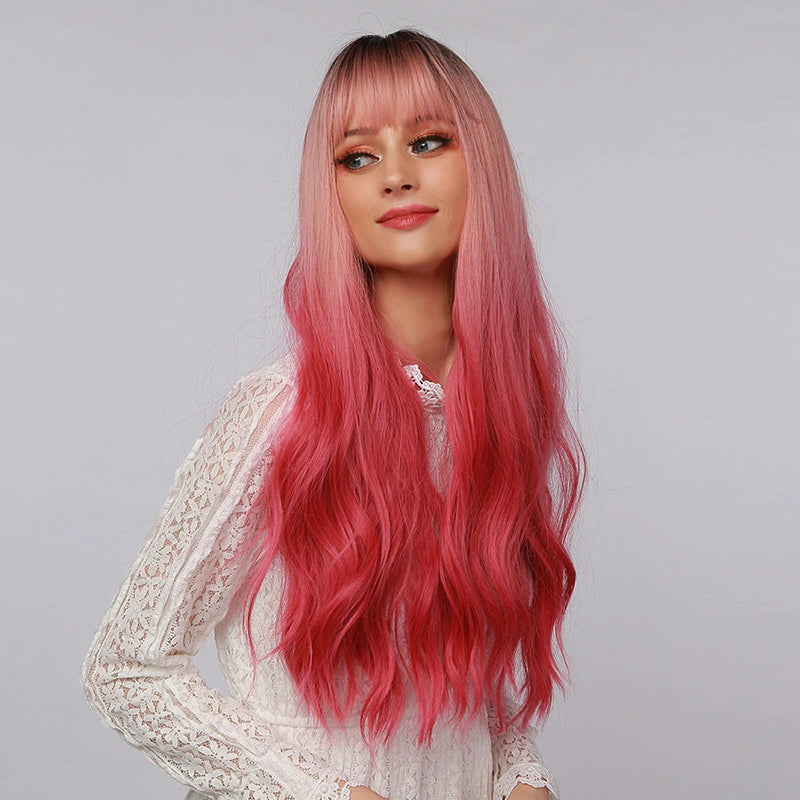Sophie Women's Wavy Wig | Ombre Pink with Bangs 3