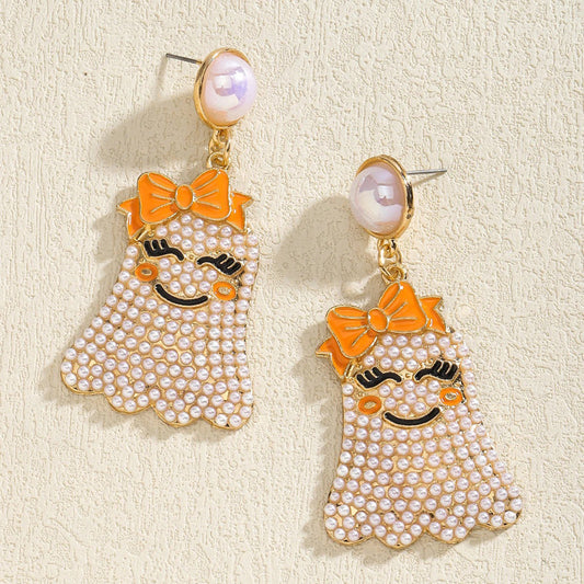 Sparky Women's Drop Earrings | Ghost and Pumpkin Design 0