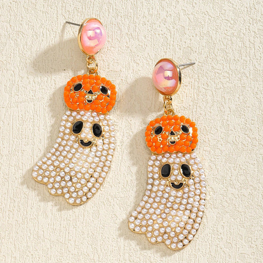 Sparky Women's Drop Earrings | Ghost and Pumpkin Design 1