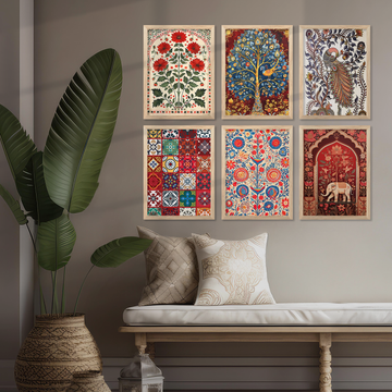 Tina Home Decor Framed Art Prints | Traditional Indian Art Set of 6 0
