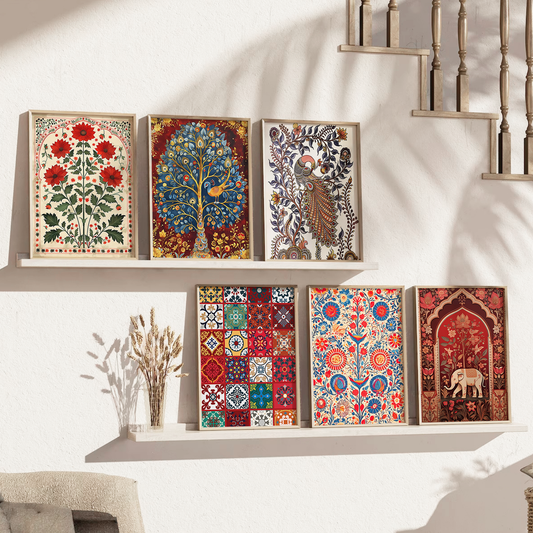 Tina Home Decor Framed Art Prints | Traditional Indian Art Set of 6 1