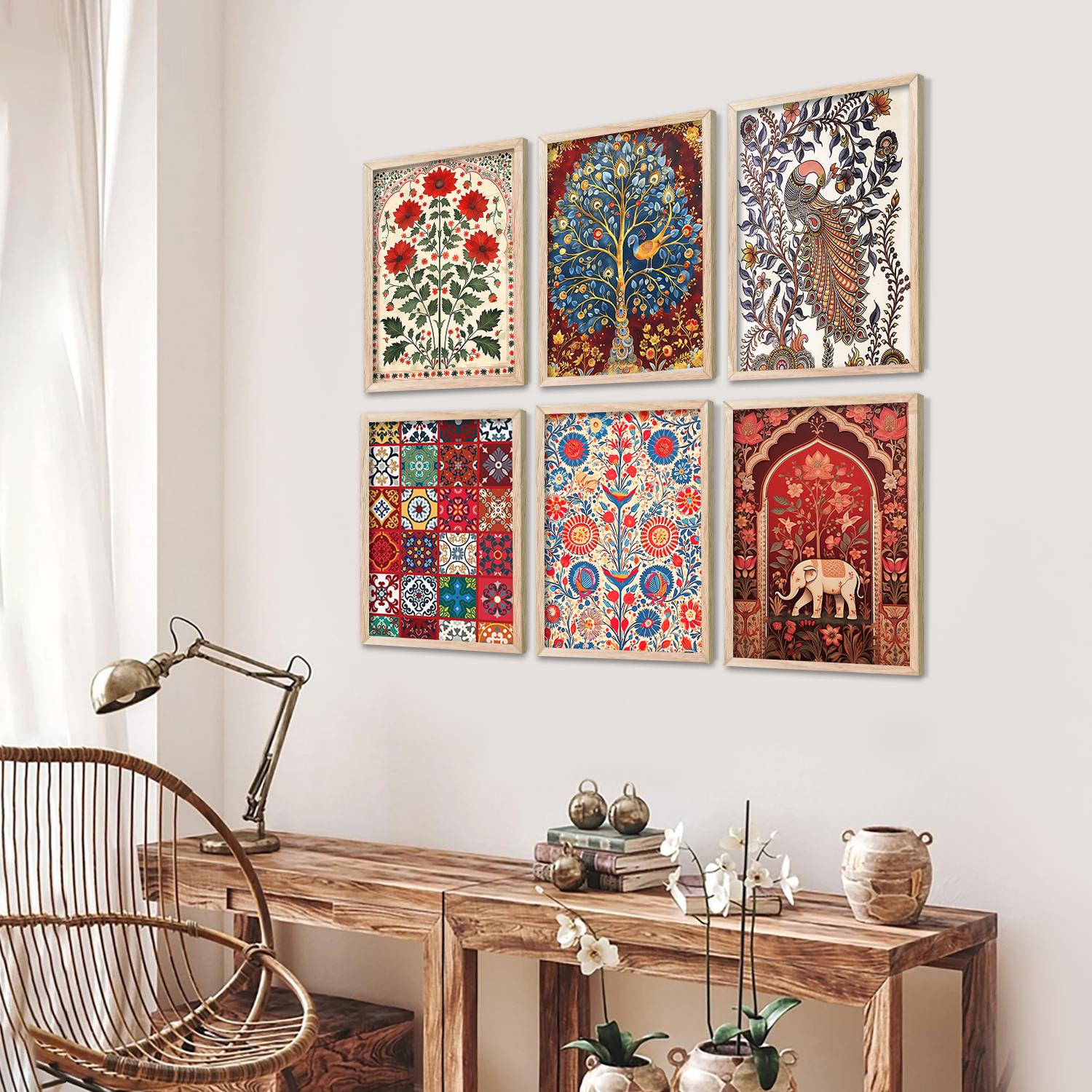 Tina Home Decor Framed Art Prints | Traditional Indian Art Set of 6 2