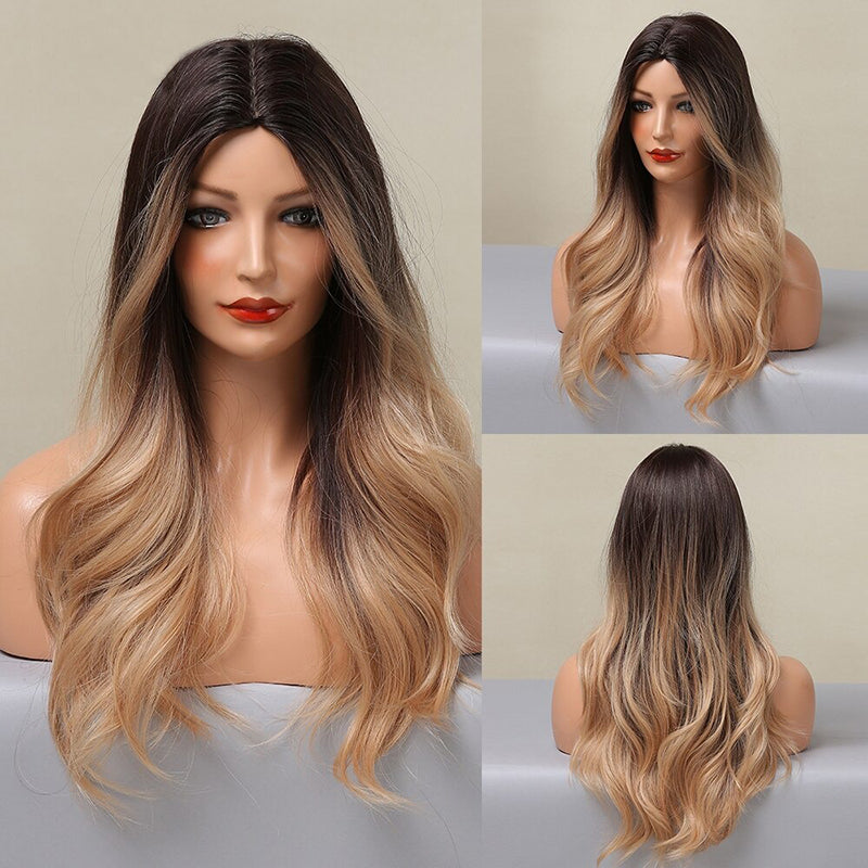 Vera Women's Long Wavy Wig | Ombre Pink, Synthetic Fiber 24