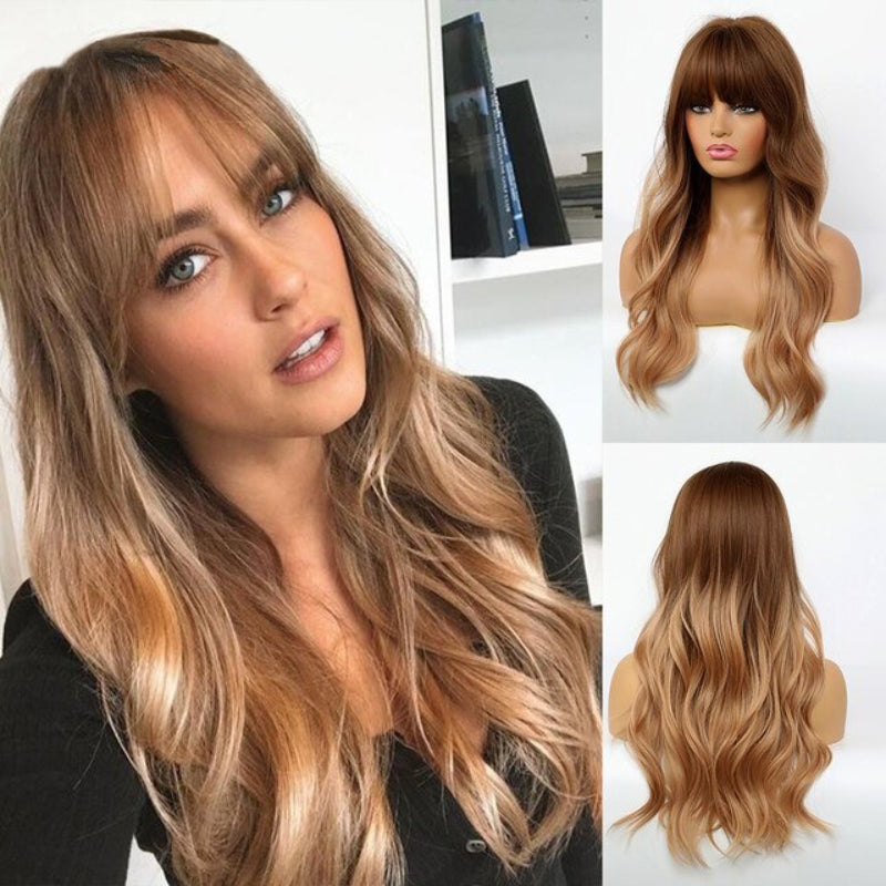 Vera Women's Long Wavy Wig | Ombre Pink, Synthetic Fiber 35