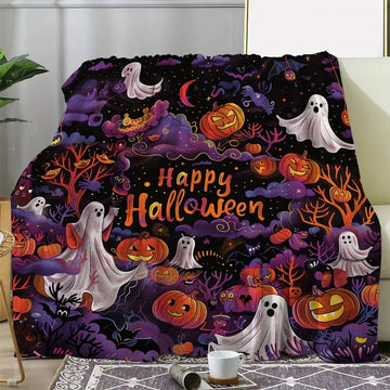 Vivid Halloween Throw Blanket | Ultra-Soft Flannel, Ghost & Pumpkin Prints 2