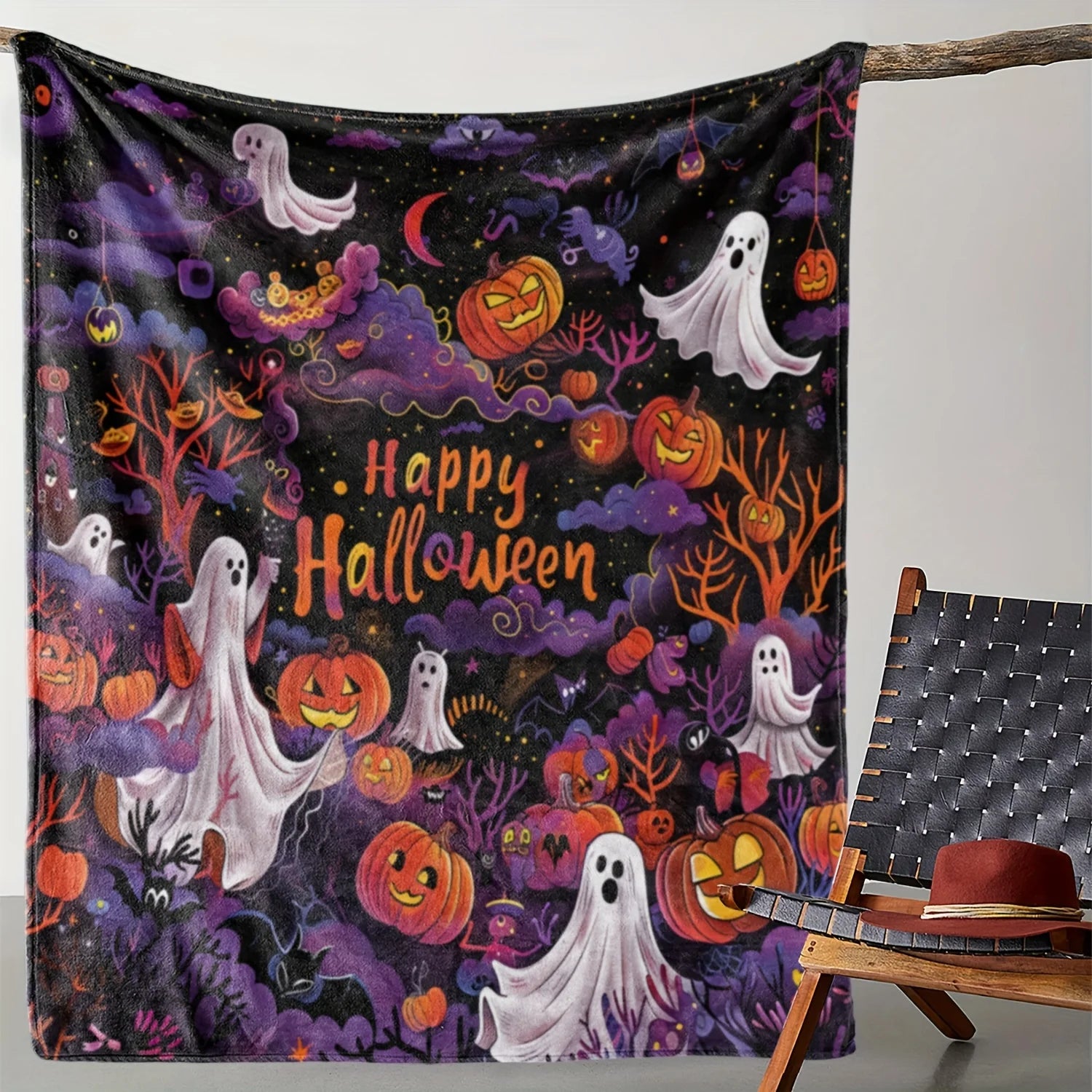 Vivid Halloween Throw Blanket | Ultra-Soft Flannel, Ghost & Pumpkin Prints 6